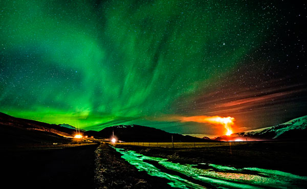 Photograph Johannes Frank Johannesson Volcano And Northern Lghts on One Eyeland